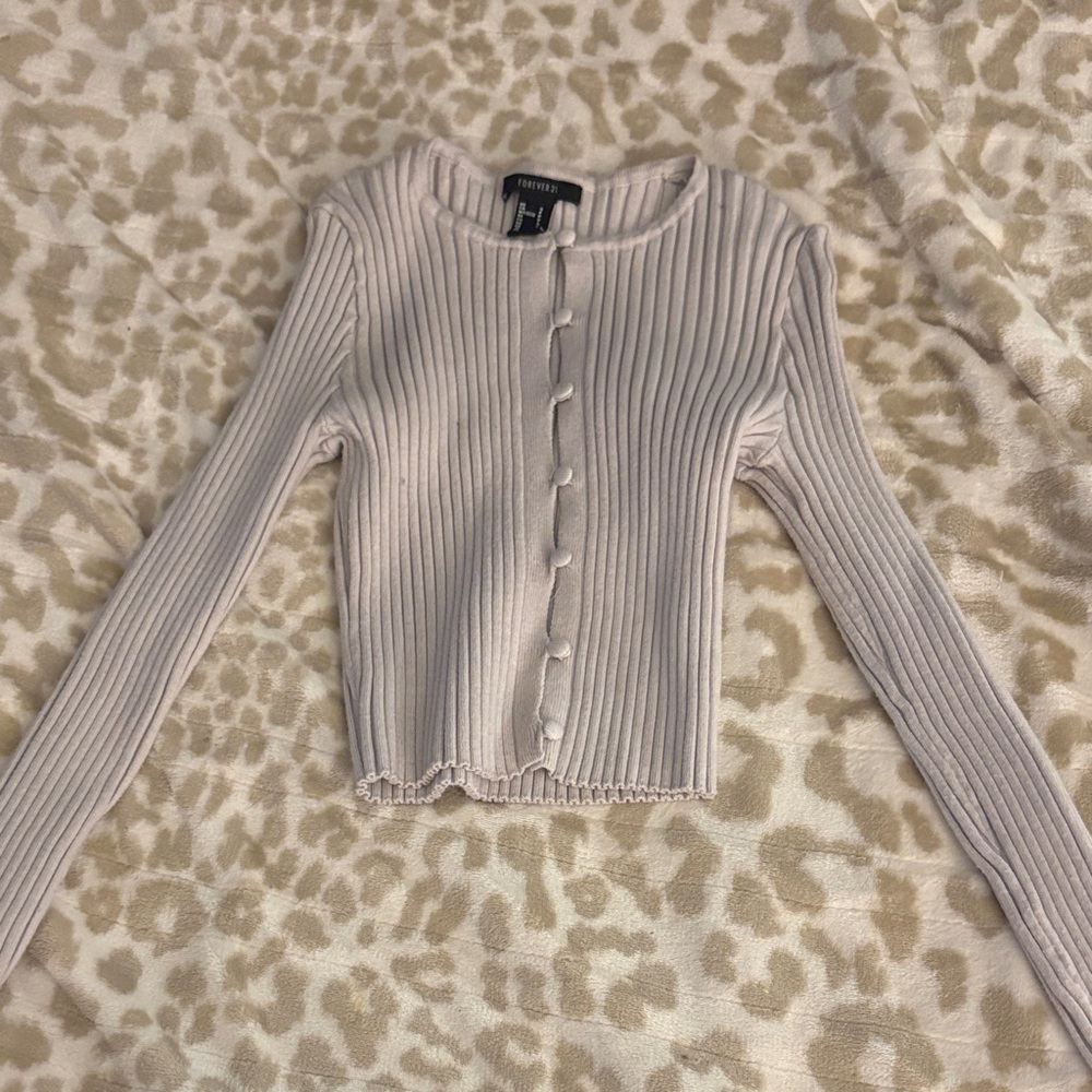 Forever 21 Cream Ribbed Button-Down Top